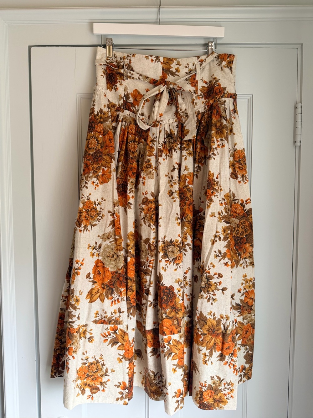 ALÉMAIS Derby Long Skirt Cream Rust Floral Organic Cotton